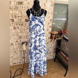 Blue & White Floral Maxi Dress